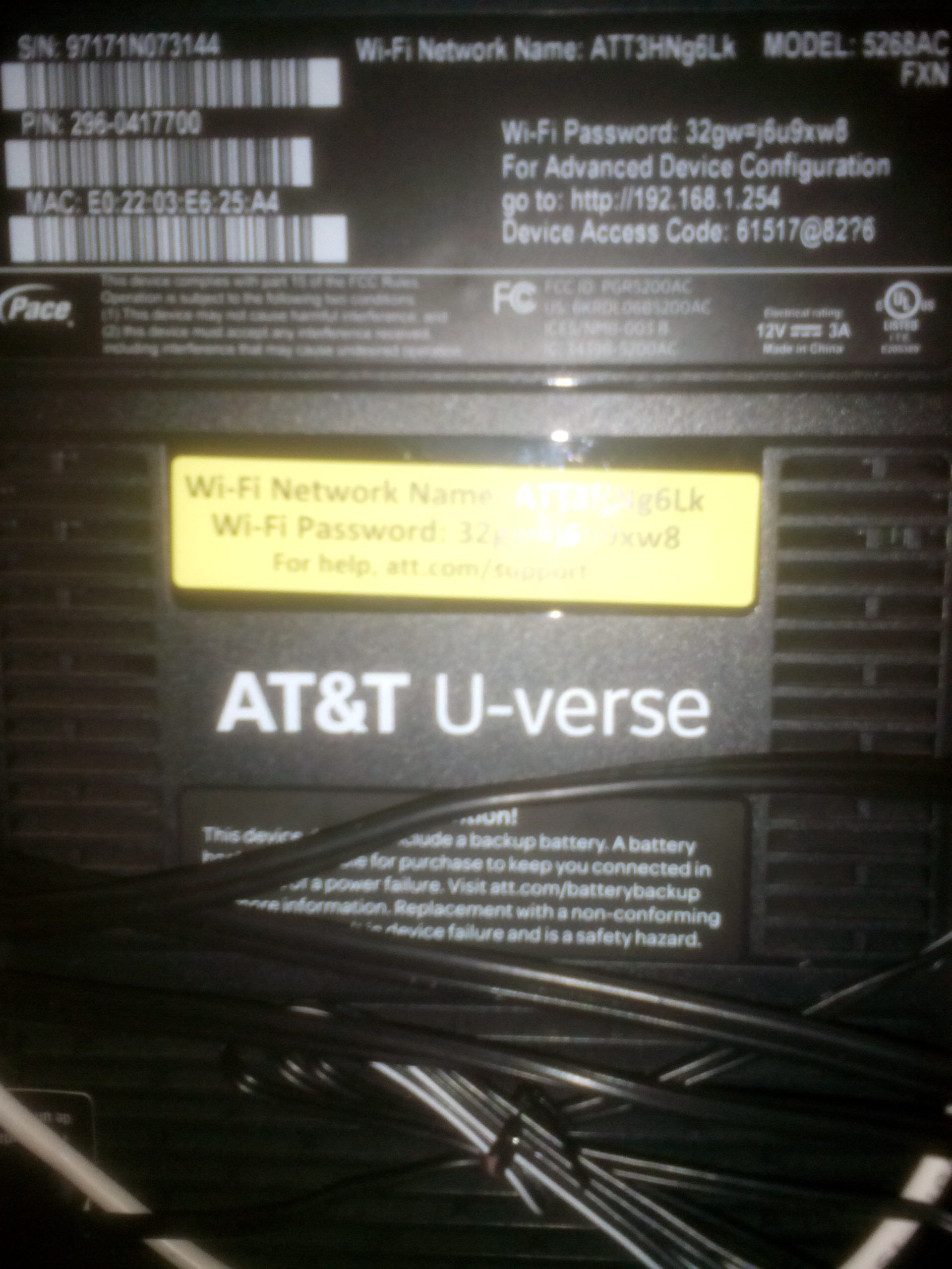 AT&T U-verse Wireless Router Model 5268ACFXN