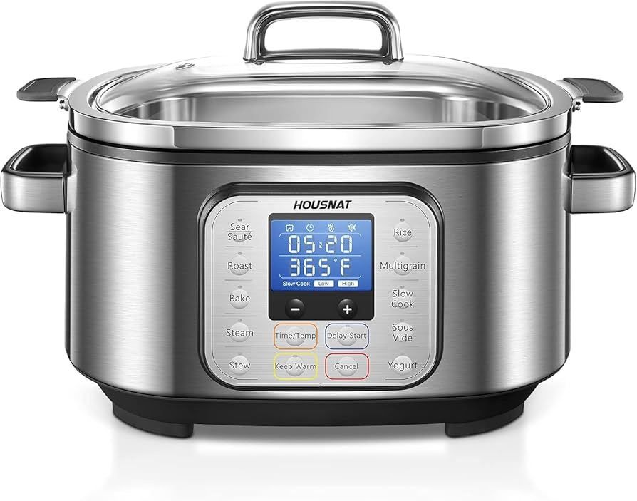 Slow Cooker 10 in 1 Programmable Cooker 304 Stainless Steel Rice Cookers 6QT Yogurt Maker Delay Start Adjustable Temp& Digital Time for Large Fam