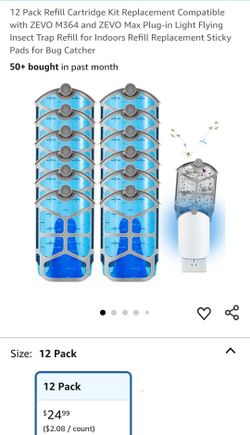 12 Pack Refill Cartridge Kit Replacement Compatible with ZEVO M364 and ZEVO Max Plug-in Light Flying Insect Trap Refill for Indoors Refill Replacement