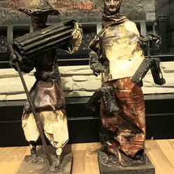 2 Vintage Mexican Paper Mache Villager Figurines. Folk Art Sculptures 