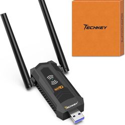 new USB Adapter AC5400 for pc, Techkey Dual 5Dbi High Gain Antennas WiFi Wireless Dongle Network Adapter with Tri-Band 6GHz/ 5GHz/ 2.4GHz for Desktop 