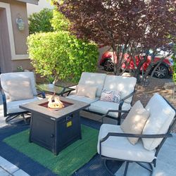 Patio Set Fire Pit And Furniture Set With Cushions 