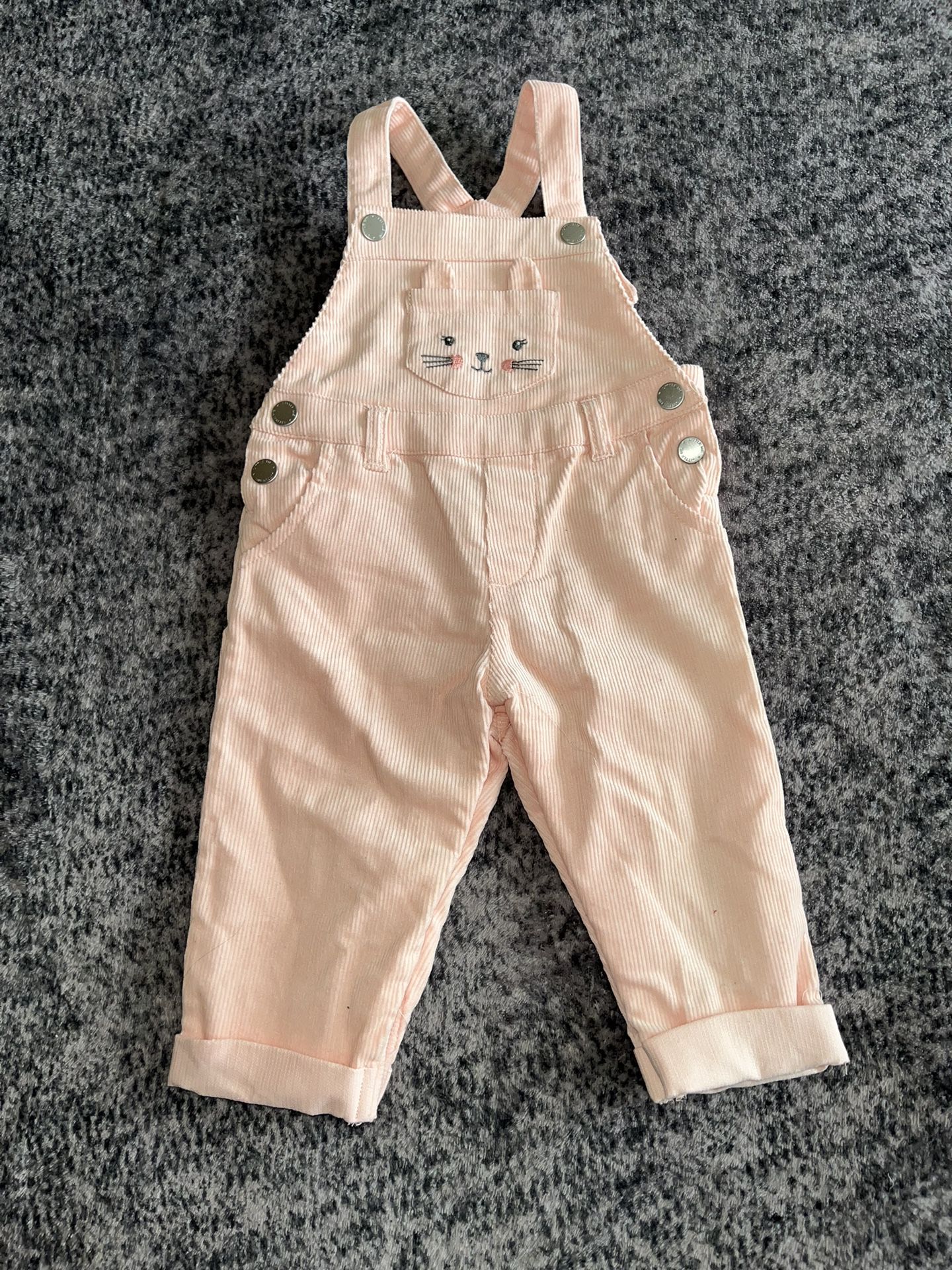 Super Cute Baby Girl Pink Bunny Corduroy Overalls Size 12M