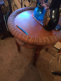 Vintage tables,, wood and wicker, high end