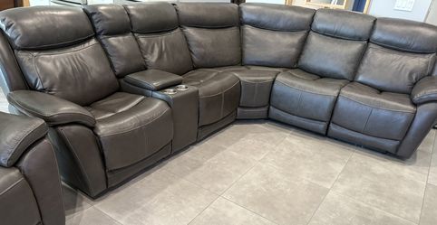6 Piece Leather Power Reclining Sectional & Recliner Chair