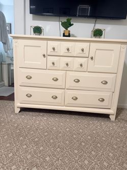 White Wood Dresser with Multiple Drawers