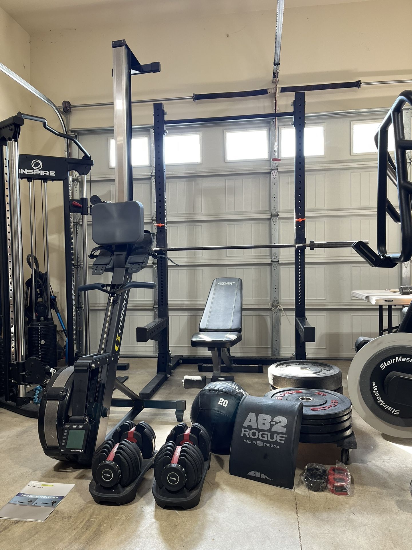Rogue Fitness Complete Home Gym Setup Weights Dumbbells Rower Etc.