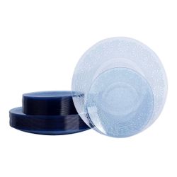 64 Pcs Transparent Blue Plastic Plates, dessert 7in and 10 in dinner plates.  AE