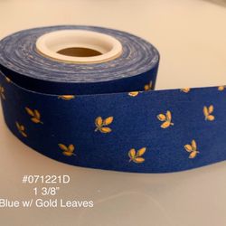 5 Yds of 1 3/8” Vintage Cotton Craft Ribbon Navy W/ Leaves #071221D