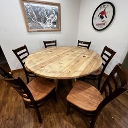 Wood Round Dining Table Six Chairs