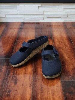 Haflinger Navy Blue Pure New Wool Mary Jane Slippers Clogs EU 39