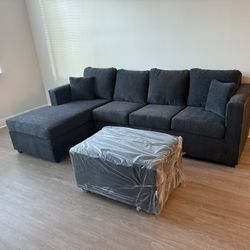 Brand New Dark Grey Sectional With Free Ottoman 