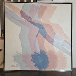 Large MCM Letterman Op Art Of Ballerina Silhouettes Painting On Canvas