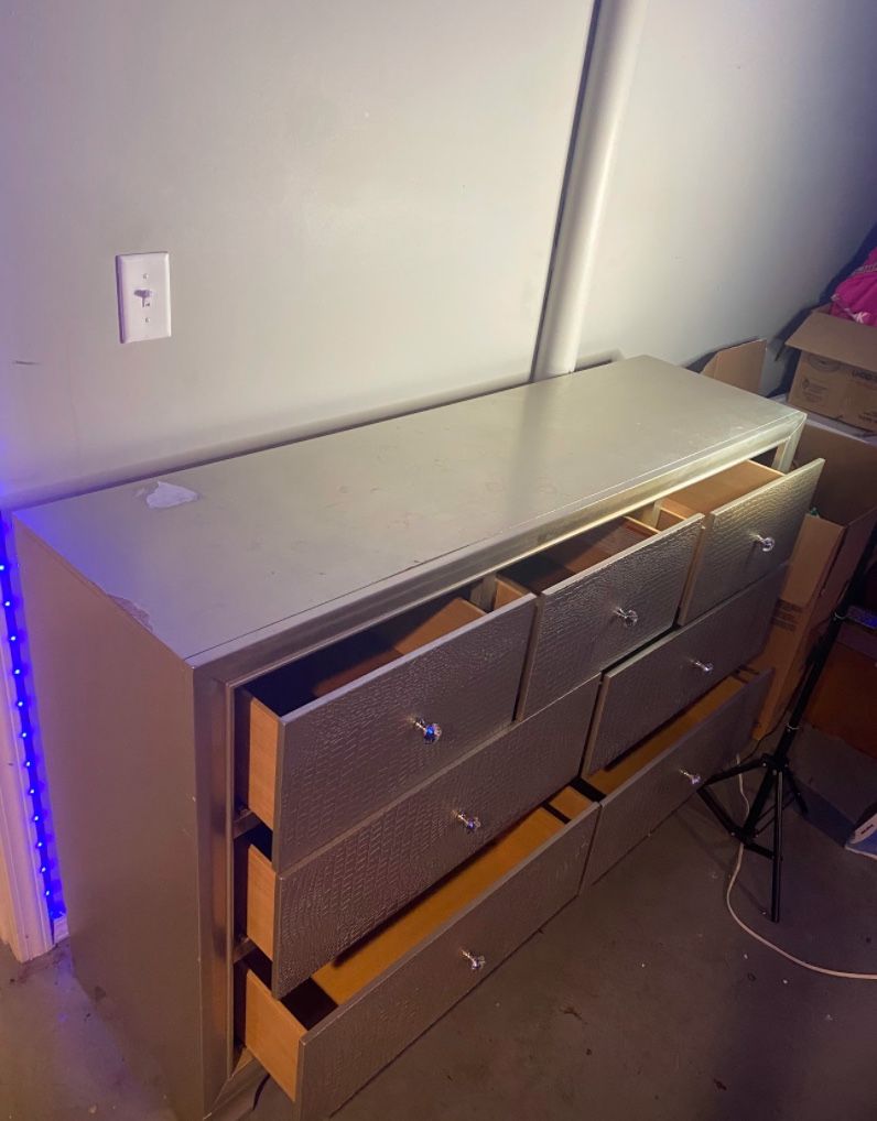 Silver Dresser With Matching Nightstand