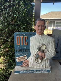 Satisfaction Guaranteed; Vtg. Chalkware/Composition Material 1940s General Store Advertising Piece: