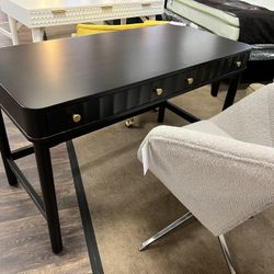 Black Desk w/Two Drawer and Gold Hardware