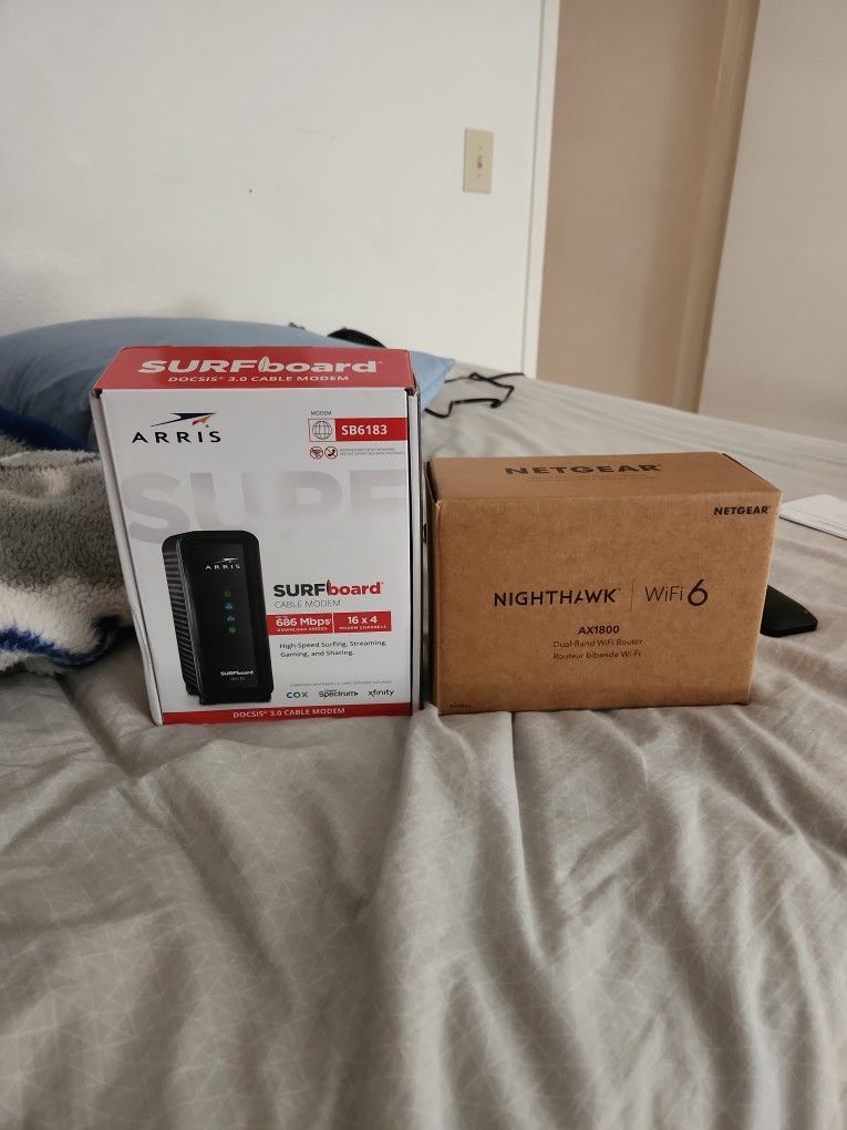 Netgear Ax1800 Wifi6 Router/Arrington SB6183 Surf Board Modem