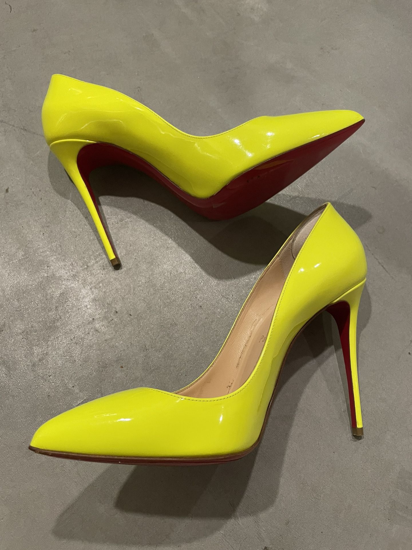 Louboutin Neon Yellow Patent Leather Stilettos Size 7