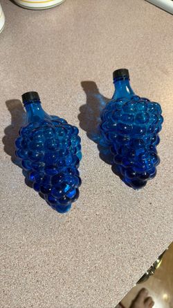 Blue Glass Grape Jars With Caps $5 For Both