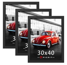 3 Pack 30x40 Black Picture Frame, Poster Frame for Wall, Fits 24x36 Photos With Mat or 30x40 Without Mat, Vertical or Horizontal Wall Display, Artwork