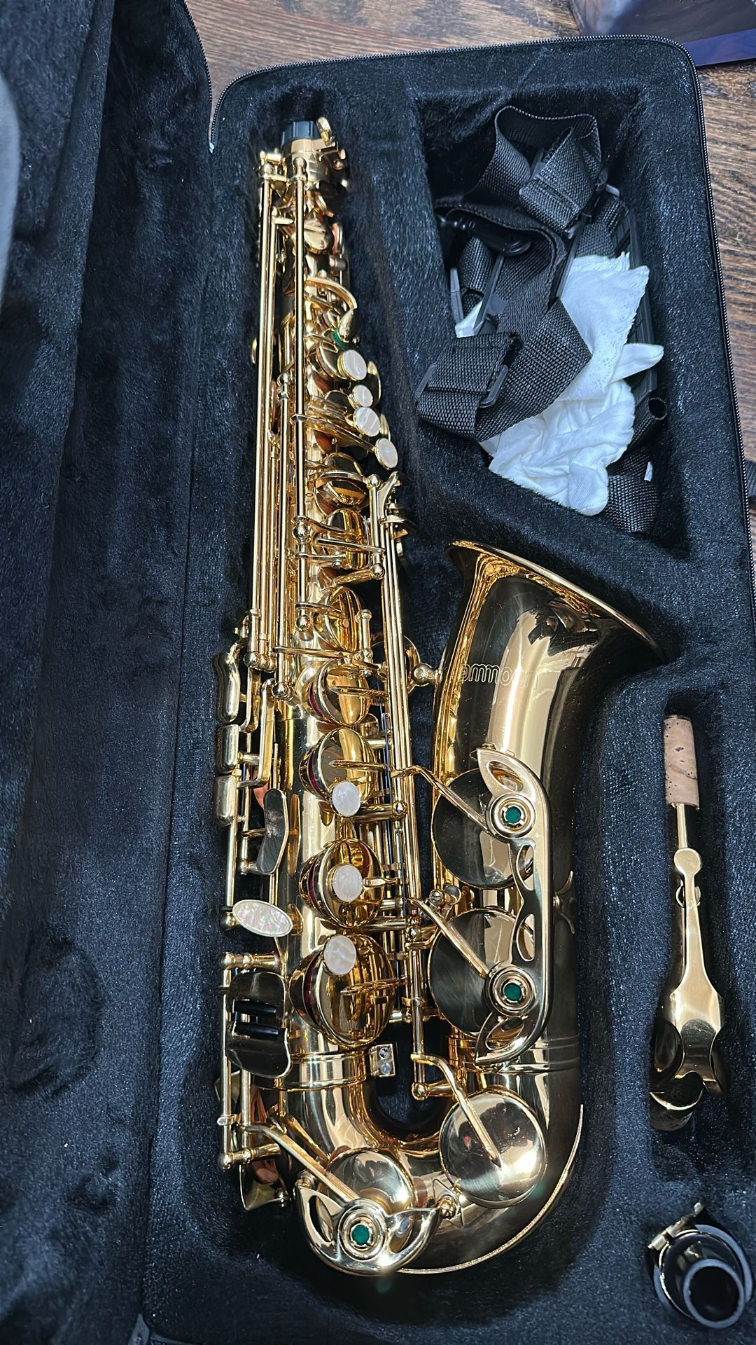 ammoon LADE Brass Golden Carve Pattern Bb Bend Althorn Soprano Saxophone Sax Pearl White Shell Buttons