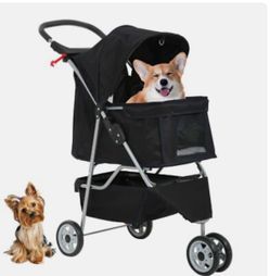BestPet BP-S13T-Black Folding 3-Wheel Pet Stroller - Black
