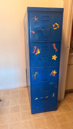 4-Drawer Metal Filing Cabinet – Ocean Painted