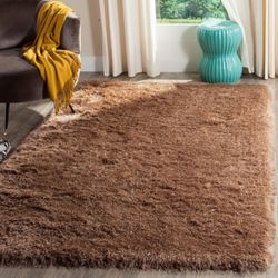 Large Brown Shag Area Rug - 5' x 8', Plush, Soft, Living Room Carpet