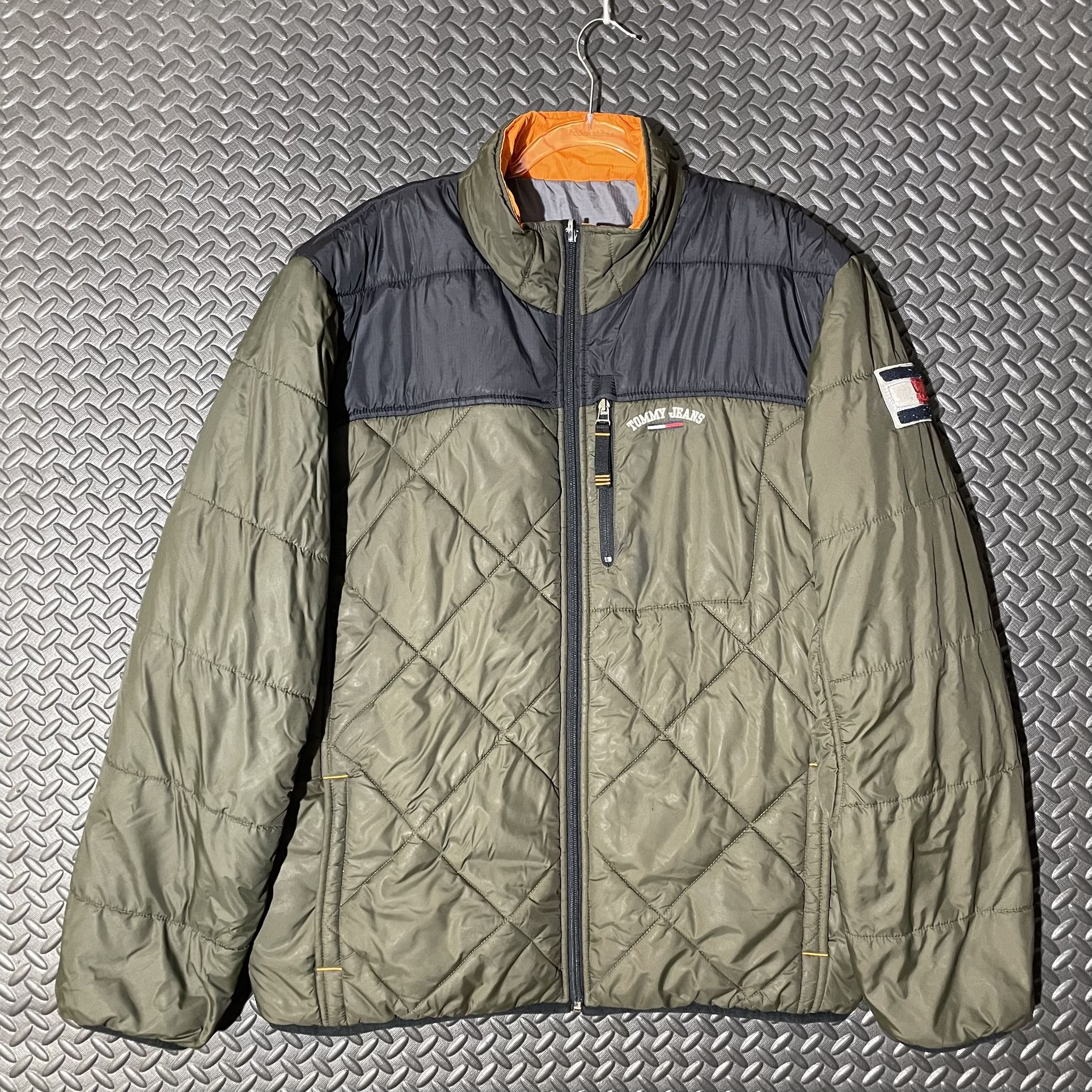 Y2K Tommy Hilfiger Olive Green Puffer Down Reversible Winter Jacket Men’s Size L