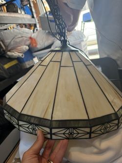 Edge Stem Hung Pendant Shown With 15" Honey & Brown Mission Art Glass