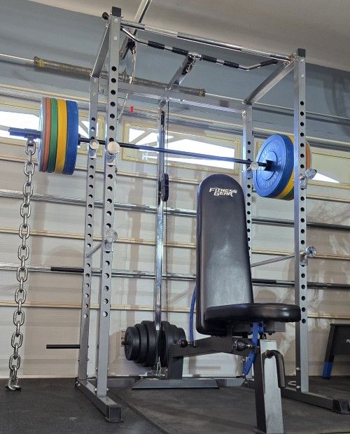 <<FREE DELIVERY>> SQUAT RACK + ADJUSTABLE BENCH + OLYMPIC WEIGHT PLATES + OLYMPIC BARBELL + OLYMPIC WEIGHT TREE