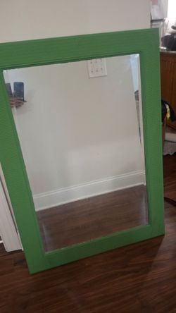 Metal wall decor $15; Green Mirro $10; 2 wall art $30