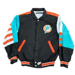 Vintage Jeff Hamilton Miami Dolphins Genuine Leather Jacket With Cloth Size M