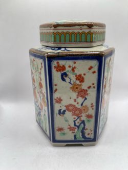 Vintage toscany collection hexagonal ceramic tea caddy ginger jar