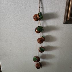 Mexico- 6 Clay Pots On Jute 40" Long, With Faux Succulent Plants, White Rocks