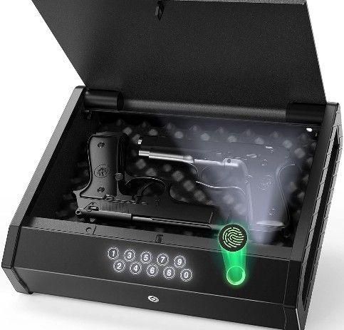 3 WAY Gun Safe,Biometric Gun Safes for Pistols with Two Gun Capacity, Fingerprint/Code/Key  AccesS