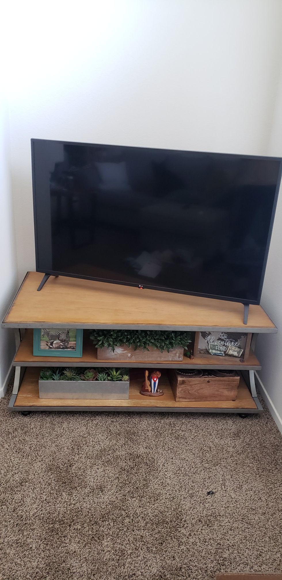 Wood TV stand with two shelves 48" x 25"