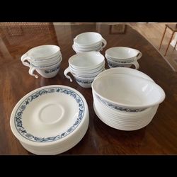 New Vintage  Corelle Old Town Blue Cups, Saucers, Bowls