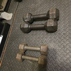 Generic 5lb and Vintage Marcy 15lb Metal Hex Dumbbells-