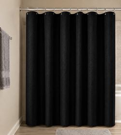 72x72 Black Waffle Shower Curtain w/ Hooks