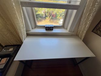 Computer Desk 55 Inch Study Writing Table for Home Office, Modern Simple Style PC Table with Storage Bag, White