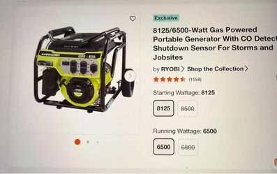 Ryobi Generator 6500 watts/8125 starting