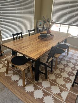 IKEA Dining Table + 3 benches + 5 chairs
