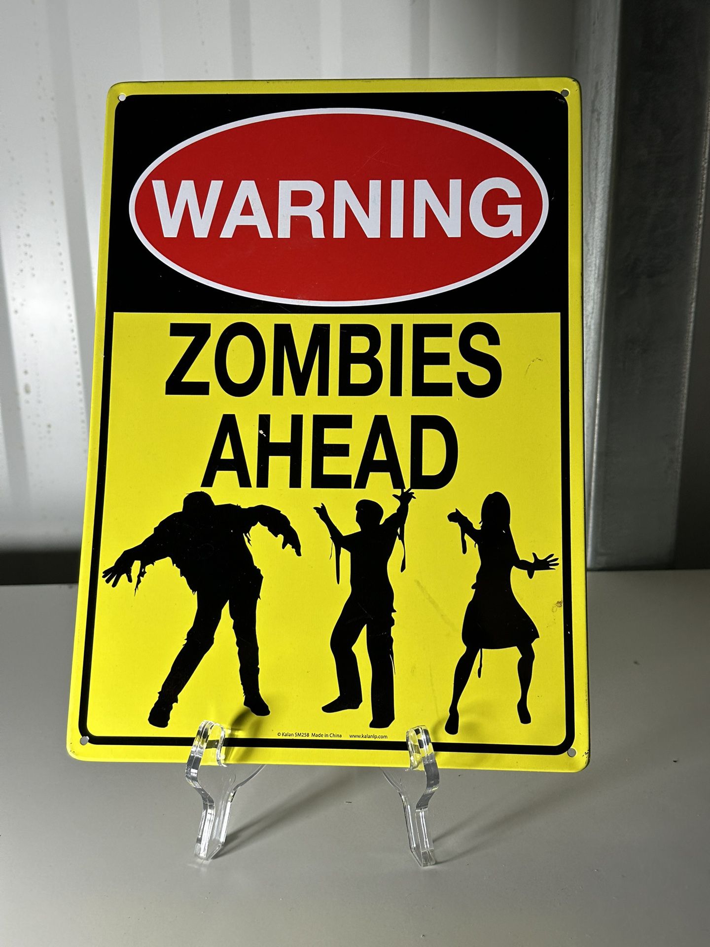 Warning Zombies Ahead Metal Tin Sign 8 x 12in