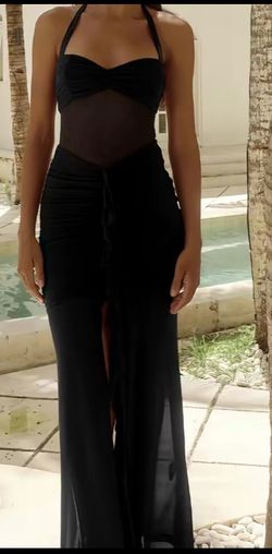 NWOT medium Black Halter Ruched Mesh Maxi Dress retail $60 , only $32