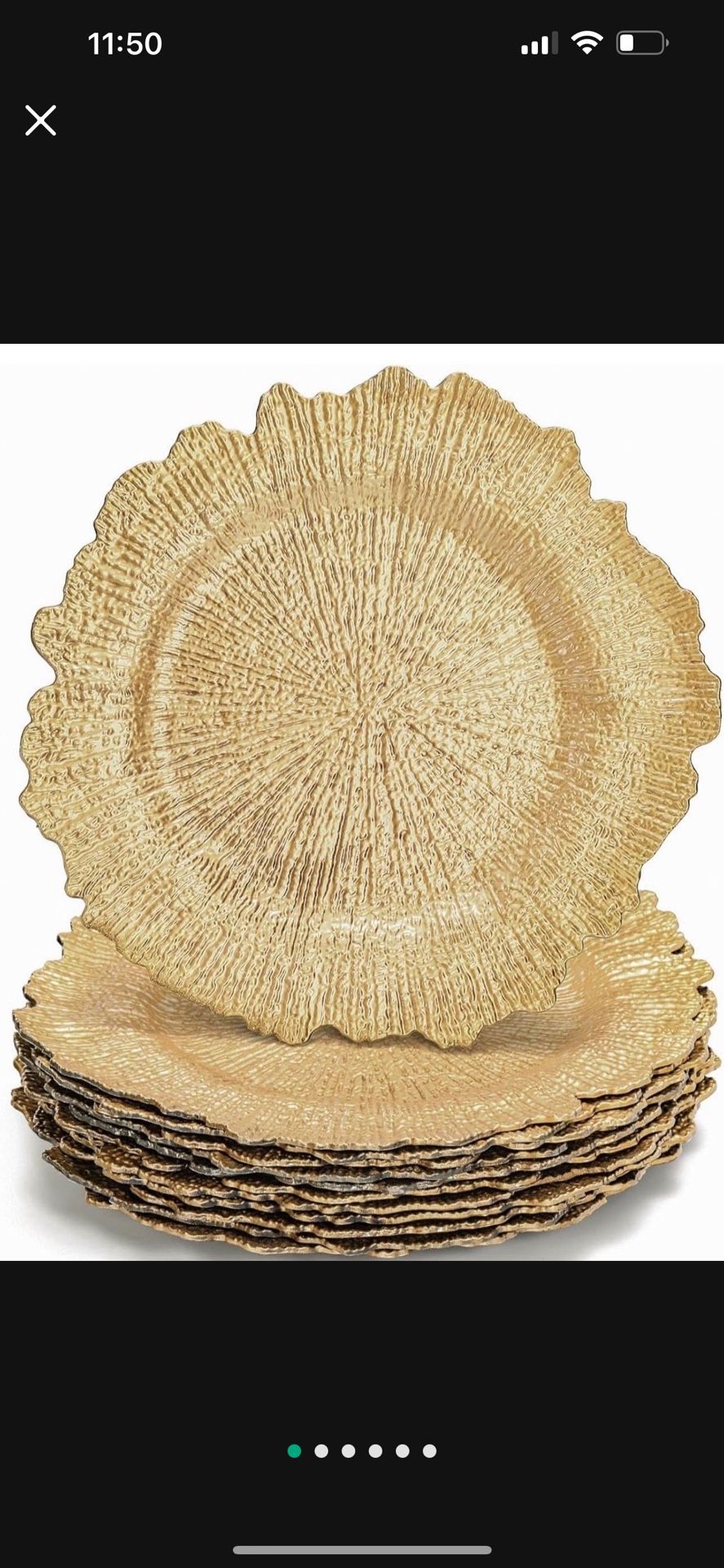 13" Gold Charger Plates, Plate Chargers with Flora Reef Design, Plastic Round Ruffled Rim Dinner Charger Plates for Dinner Wedding Party Decoration