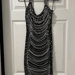 Mini halter black beaded dress 