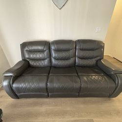 Gray Leather Recliner Sofa