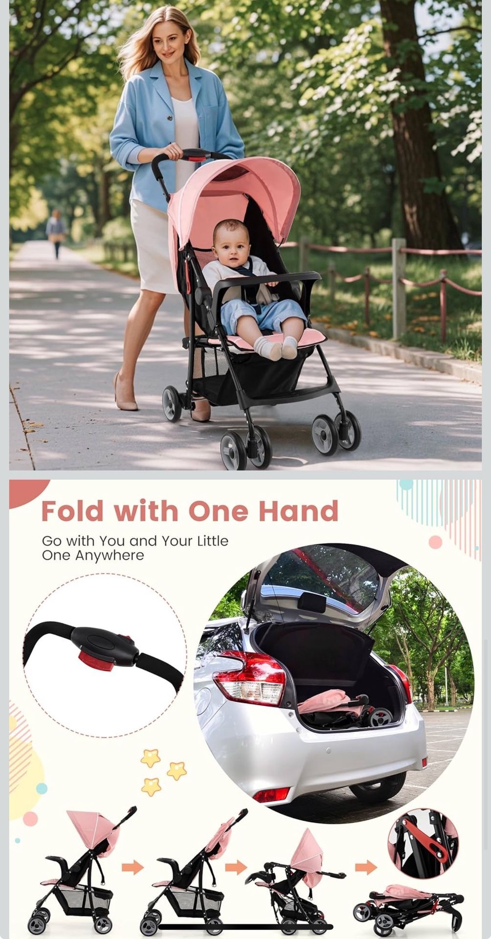 Baby Joy Lightweight Stroller, Compact Toddler Travel Stroller for Airplane, Infant Stroller w/Adjustable