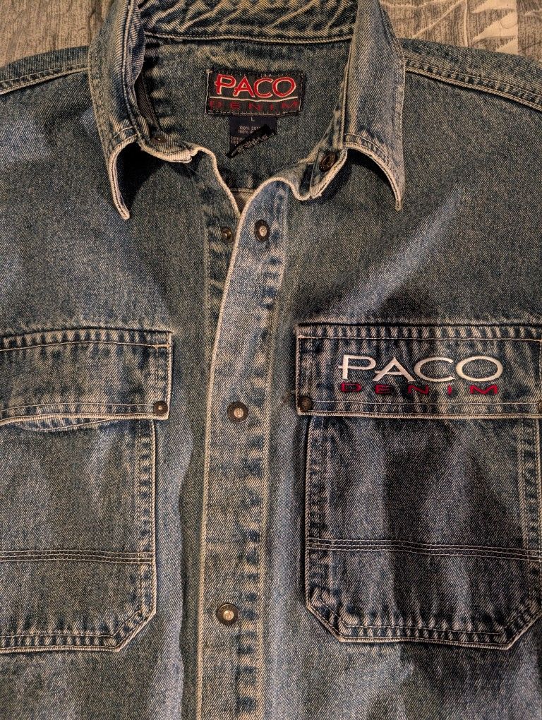 Vintage Paco Denim Jacket Mens Large Y2K Baggy Snap Button Hip Hop